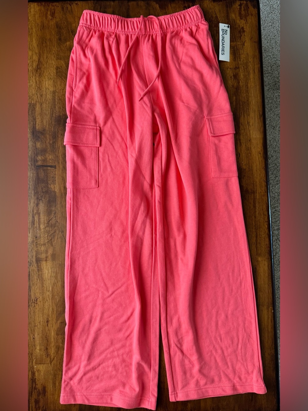 Coral Wide-Leg Cargo Drawstring Pants